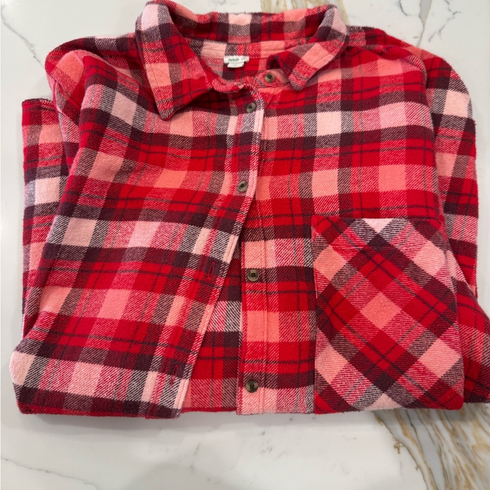 Aerie Red and Pink Plaid Shirt